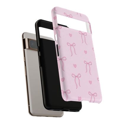 Pink Bow Heart Aesthetic Phone Case – Coquette Cute Tough Cover