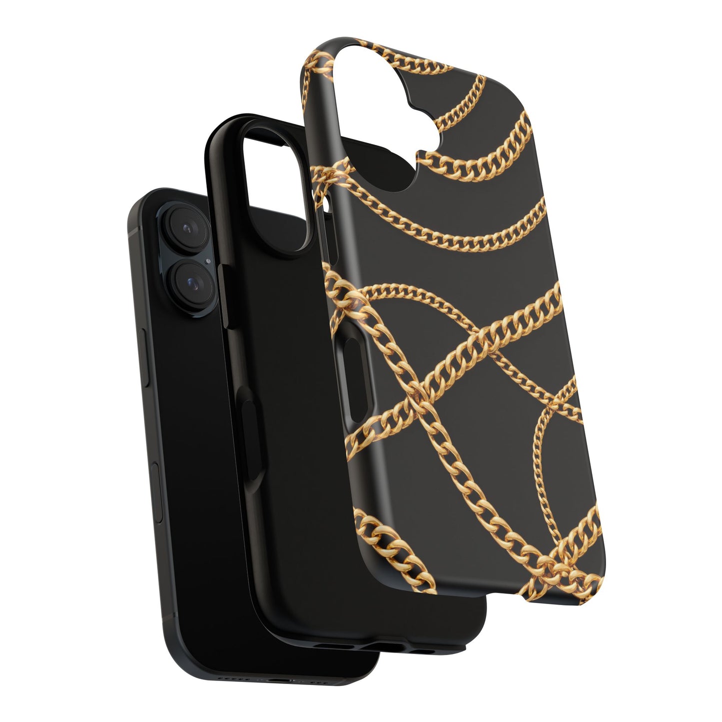 Luxury Gold Chain Phone Case – Black Designer Style Tough Protective Cover for Iphone, Samsung Galaxy and Pixel