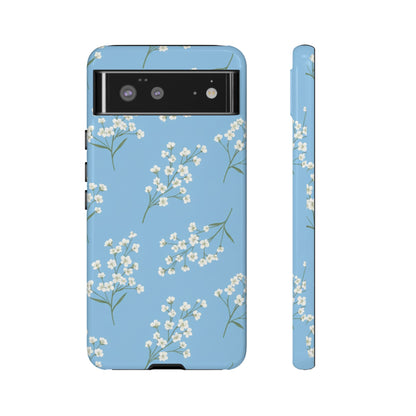 Baby’s Breath Floral Phone Case – Blue Minimal Flower Aesthetic Tough Case