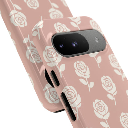 White Rose Pattern Tough Phone Case | Elegant Floral Aesthetic Case for Iphone, Samsung Galaxy and Pixel