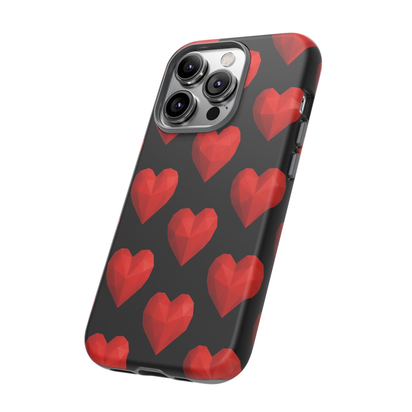 Red Heart Phone Case – Geometric Heart Pattern Tough Case (Black)