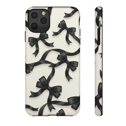 Black Ribbon Bow Phone Case, Minimal Bow Pattern Tough Protective Case