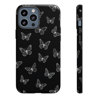White Butterfly Pattern Phone Case – Dark Aesthetic Monochrome Tough Cover