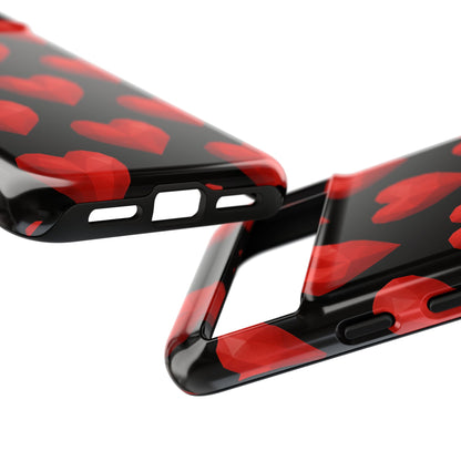 Red Heart Phone Case – Geometric Heart Pattern Tough Case (Black)