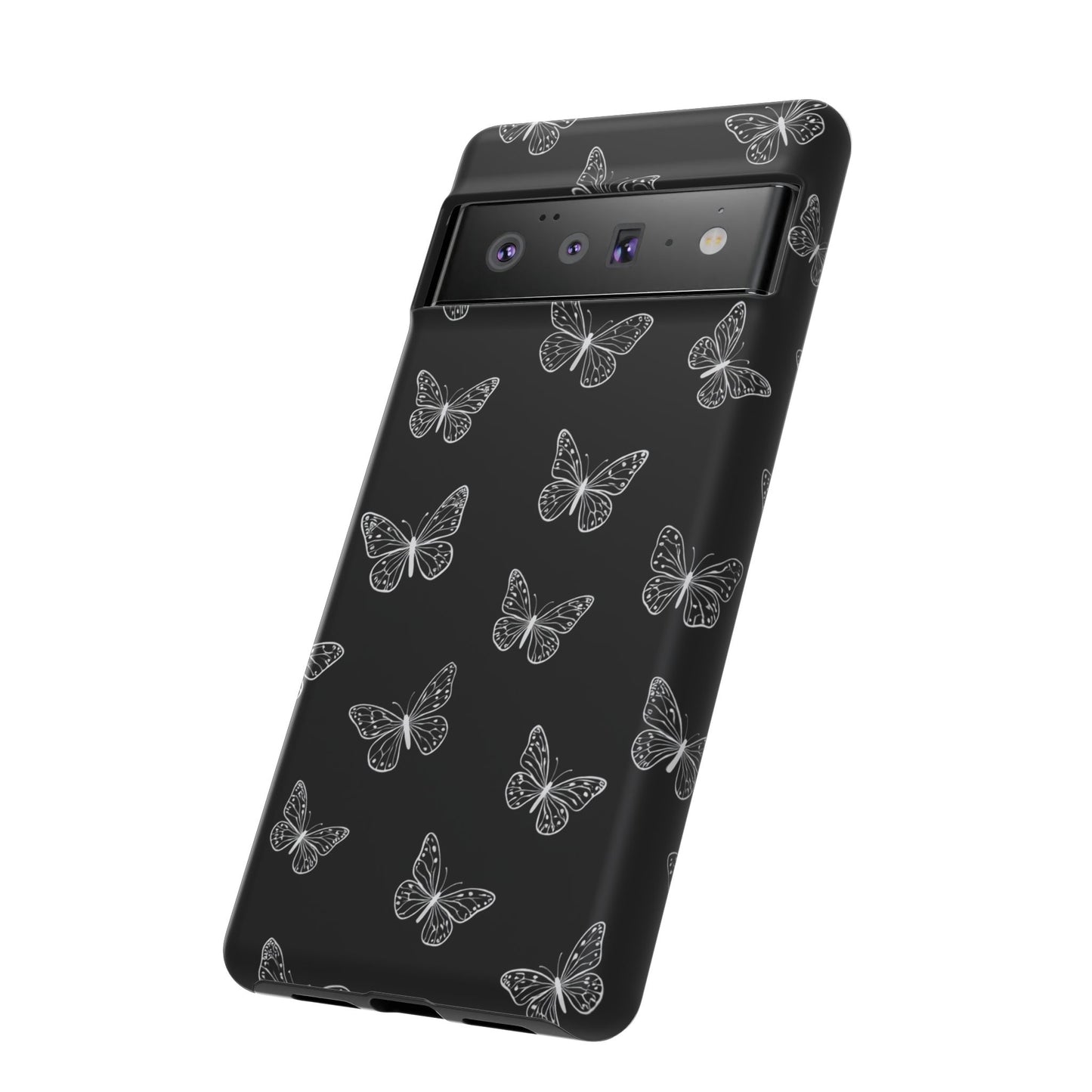 White Butterfly Pattern Phone Case – Dark Aesthetic Monochrome Tough Cover