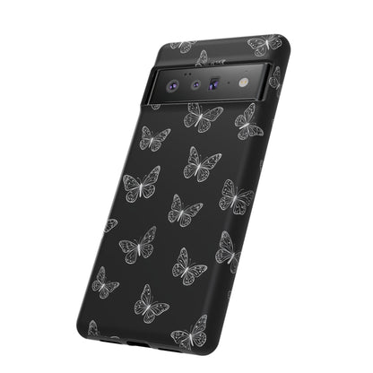 White Butterfly Pattern Phone Case – Dark Aesthetic Monochrome Tough Cover