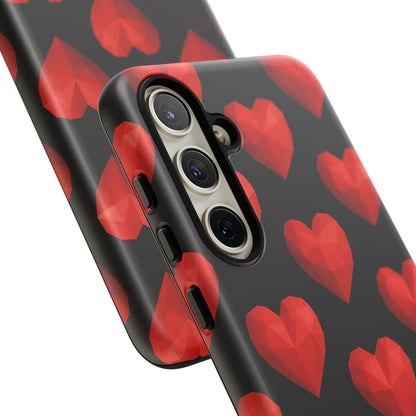 Red Heart Phone Case – Geometric Heart Pattern Tough Case (Black)