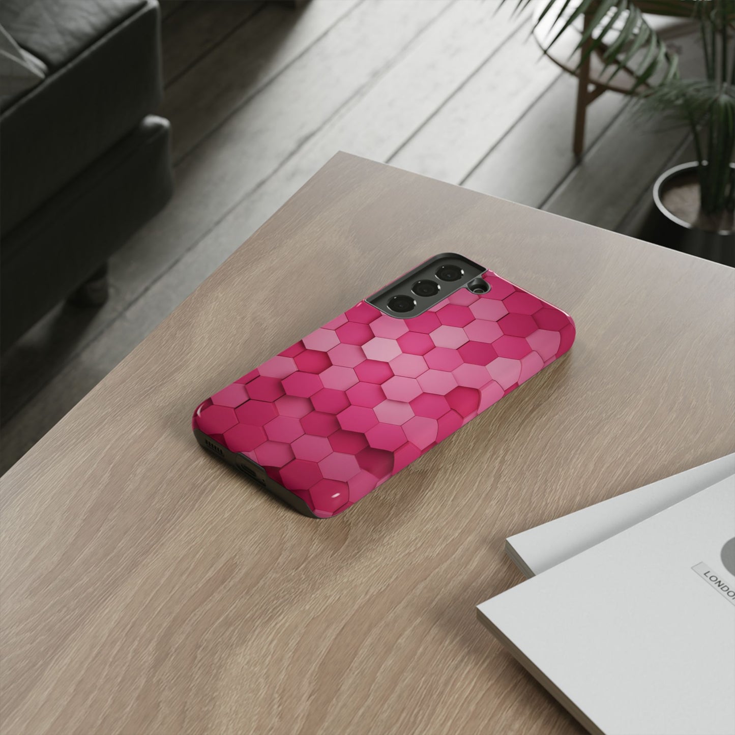 Hot Pink Hexagon Phone Case | Honeycomb Geometric Aesthetic | Cute Pink iPhone & Samsung Tough Protective Case