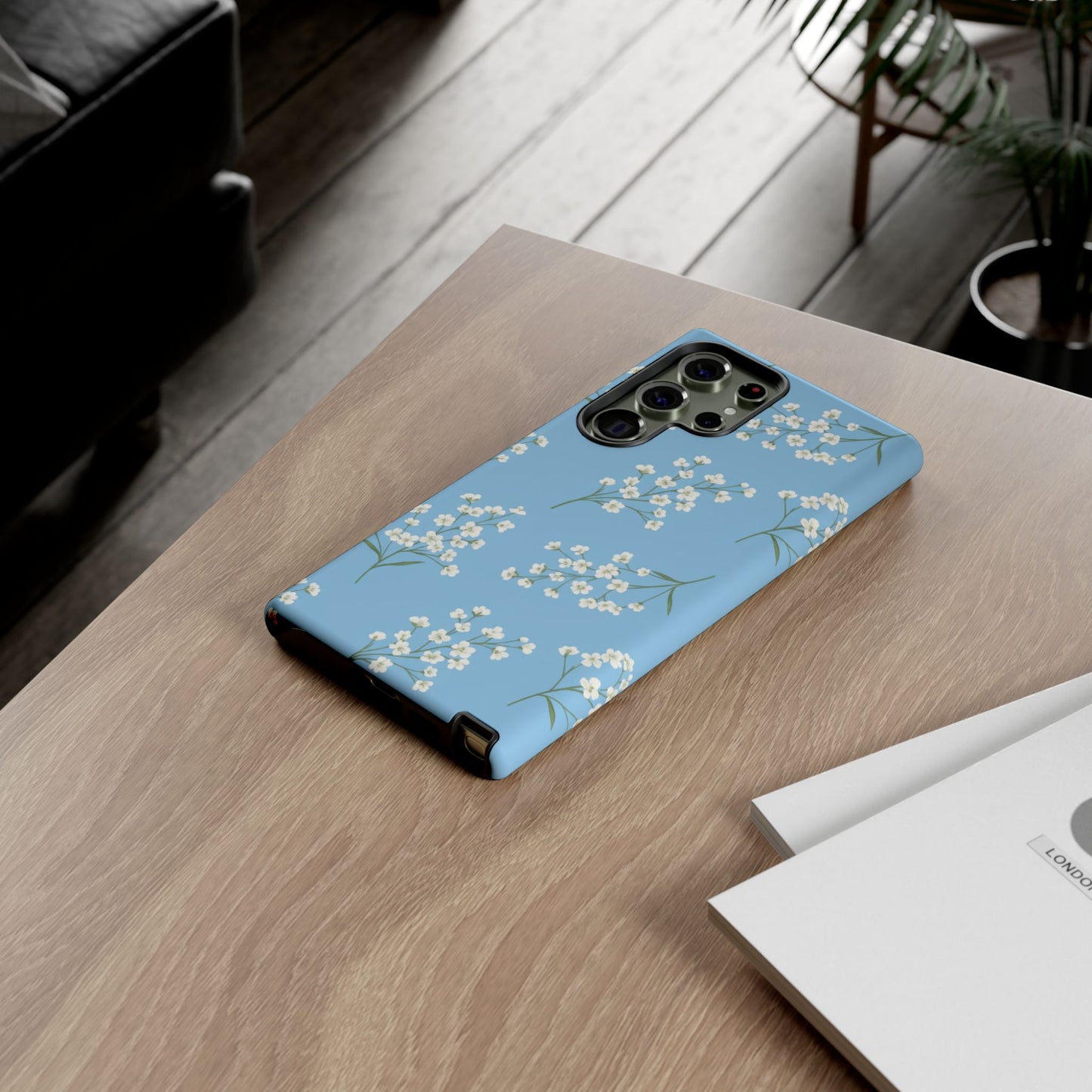 Baby’s Breath Floral Phone Case – Blue Minimal Flower Aesthetic Tough Case