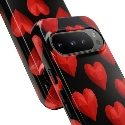Red Heart Phone Case – Geometric Heart Pattern Tough Case (Black)