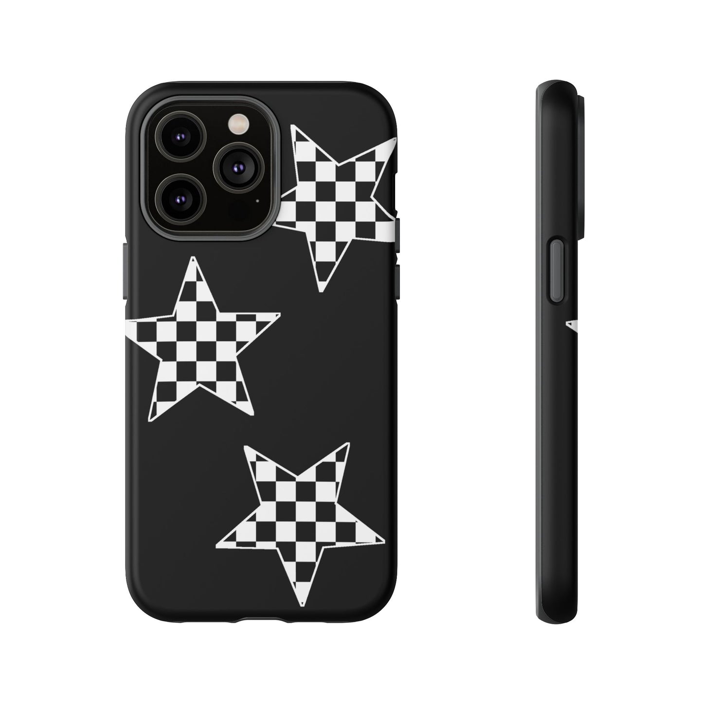 Checkered Star Tough Phone Case – Black Retro Graphic Protective Cover for Iphone, Samsung Galaxy and Pixel