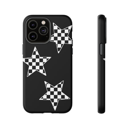 Checkered Star Tough Phone Case – Black Retro Graphic Protective Cover for Iphone, Samsung Galaxy and Pixel