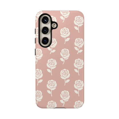 White Rose Pattern Tough Phone Case | Elegant Floral Aesthetic Case for Iphone, Samsung Galaxy and Pixel