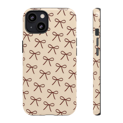 Coquette Bow Phone Case | Neutral Beige Aesthetic iPhone & Samsung Tough Case