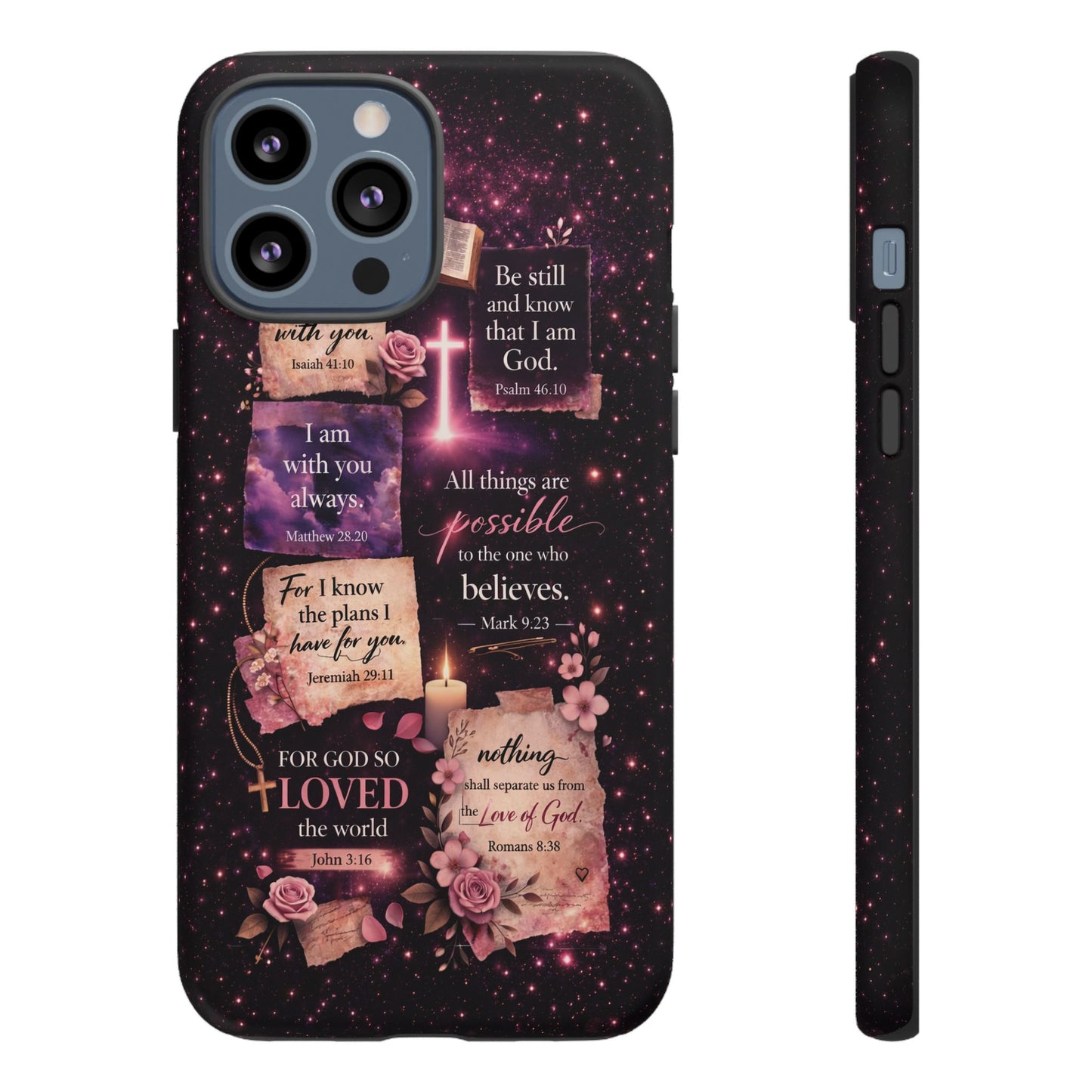 Christian Bible Verse Phone Case Pink Floral Faith Tough Protective Cover Gift
