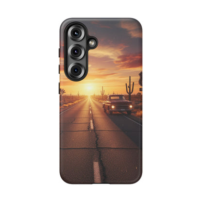 Route 66 Sunset Desert Highway Phone Case – Road Trip Travel Aesthetic Tough Case