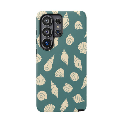 Seashell Pattern Phone Case | Teal Coastal Shells Tough Case for Iphone, Samsung Galaxy and Pixel