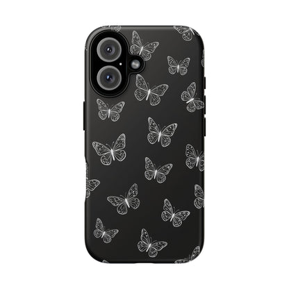 White Butterfly Pattern Phone Case – Dark Aesthetic Monochrome Tough Cover