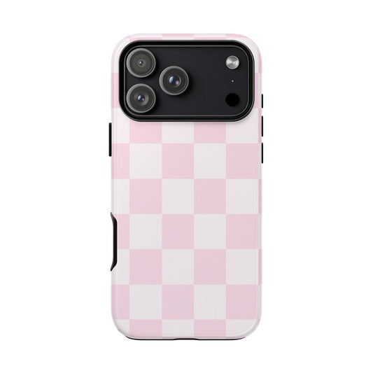 Light Pink Checkerboard Phone Case | Pastel Aesthetic Checkered iPhone & Samsung Tough Case