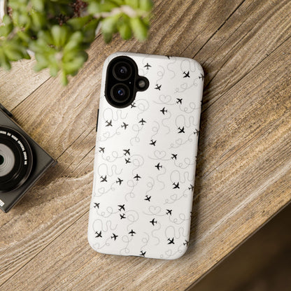 Minimal Paper Airplane Pattern Phone Case – Black White Aesthetic Tough Cover