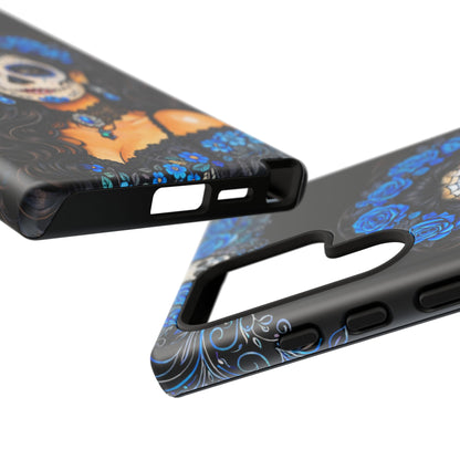 Blue Sugar Skull Woman Phone Case – Day of the Dead Aesthetic Tough Cover