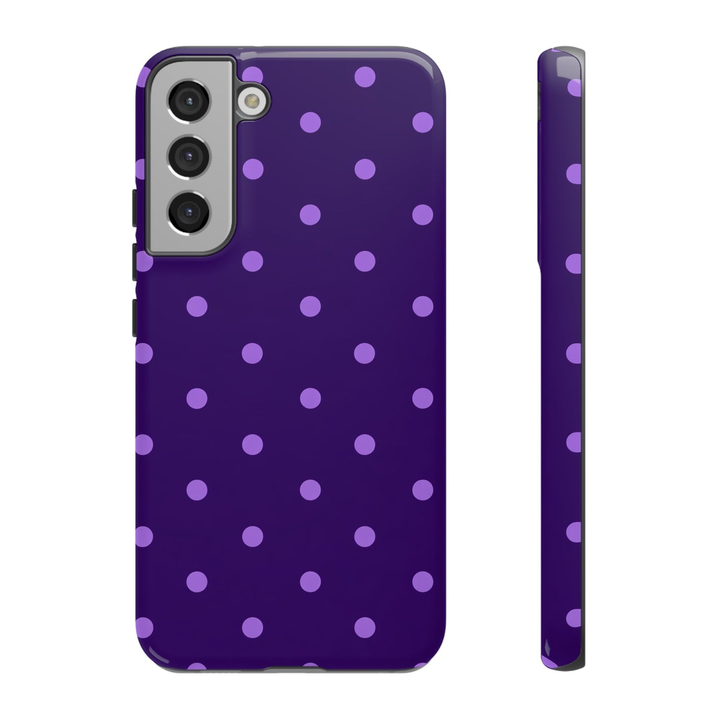 Purple Polka Dot Tough Phone Case – Cute Stylish Durable Protective Cover for Iphone, Samsung Galaxy and Pixel