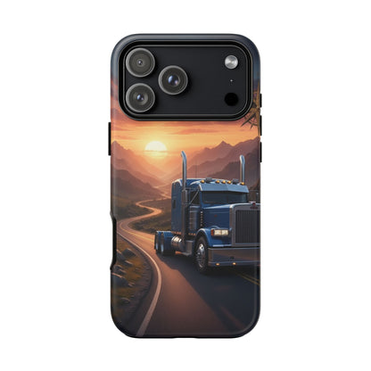 Semi Truck Sunset Phone Case | Trucker Gift | Diesel Truck Highway Road iPhone & Samsung Tough Protective Case
