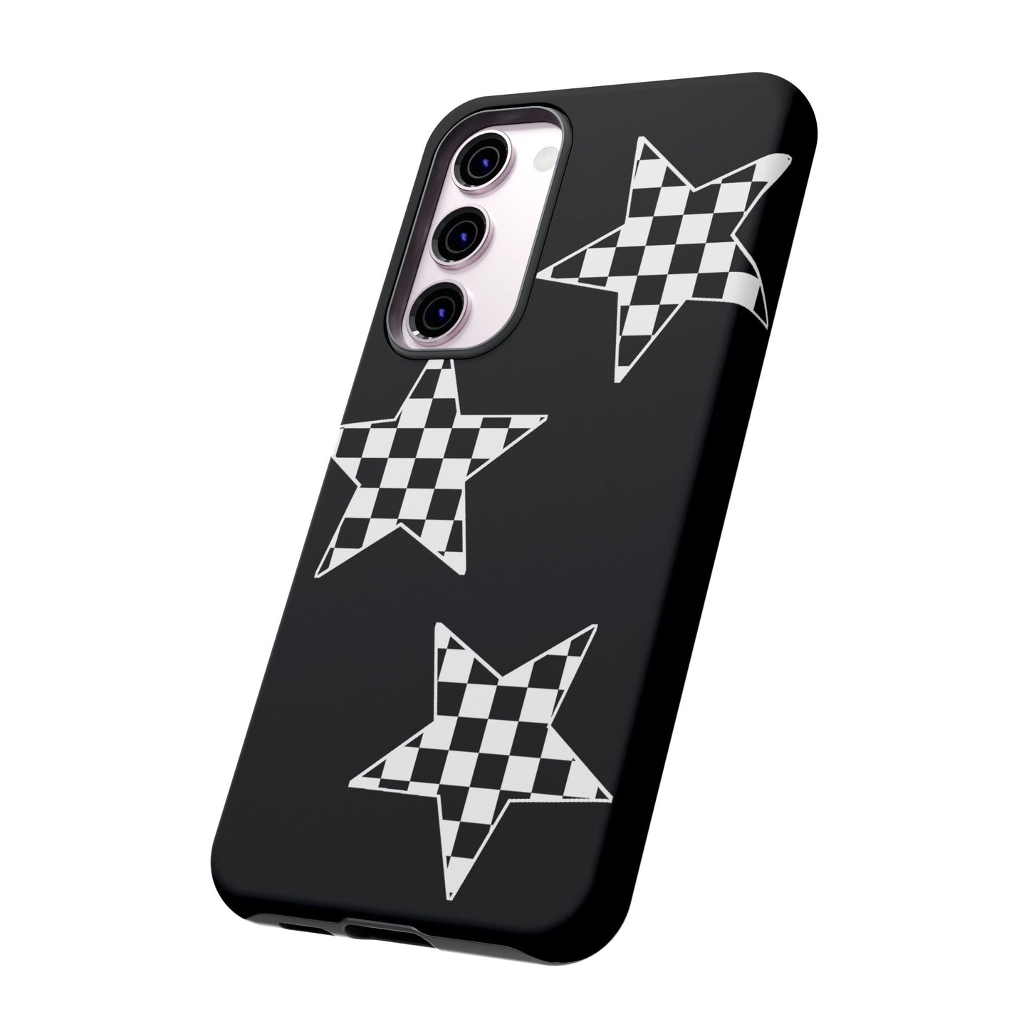 Checkered Star Tough Phone Case – Black Retro Graphic Protective Cover for Iphone, Samsung Galaxy and Pixel