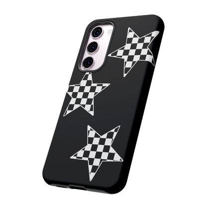 Checkered Star Tough Phone Case – Black Retro Graphic Protective Cover for Iphone, Samsung Galaxy and Pixel