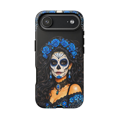Blue Sugar Skull Woman Phone Case – Day of the Dead Aesthetic Tough Cover