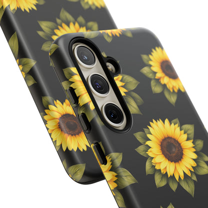 Sunflower Floral Tough Phone Case – Black Background Protective Cover for Iphone, Samsung Galaxy and Pixel