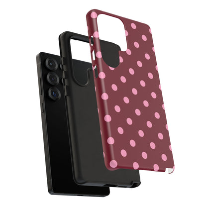Pink Polka Dot Phone Case – Cute Aesthetic Tough Protective Phone Cover for Iphone, Samsung Galaxy and Pixel