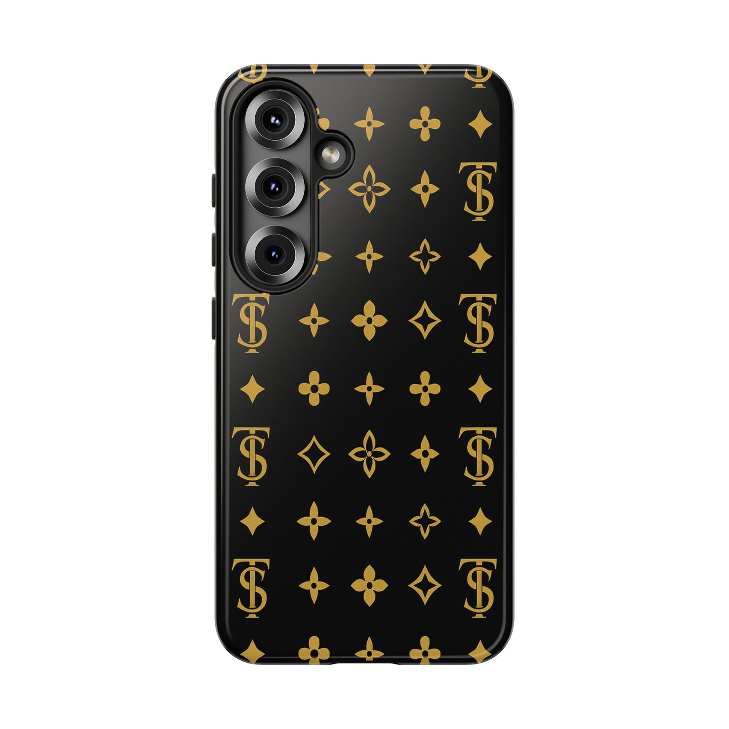 Gold Monogram Pattern Tough Phone Case | Black & Gold Luxury Design for Iphone, Samsung Galaxy and Pixel