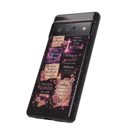 Christian Bible Verse Phone Case Pink Floral Faith Tough Protective Cover Gift
