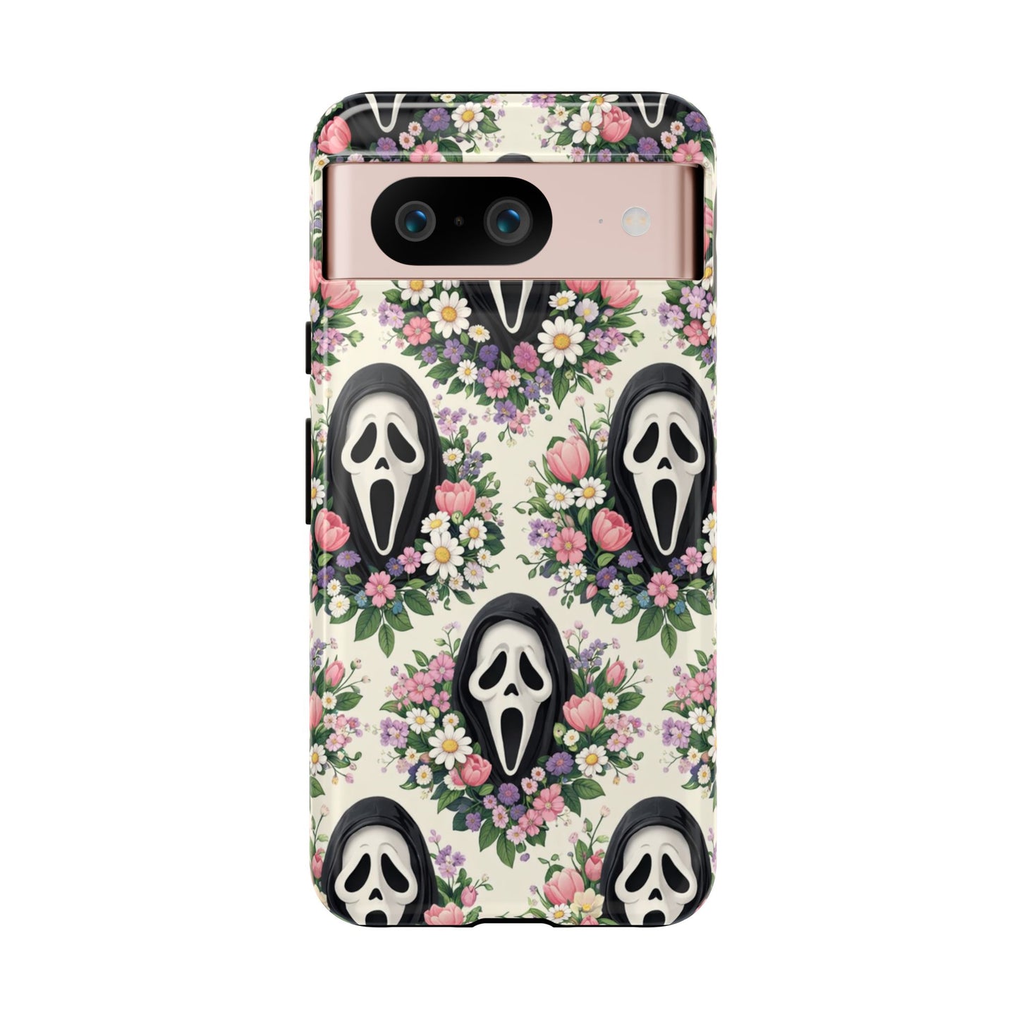 Floral Ghost Face Aesthetic Phone Case – Cute Spooky Tough Cover