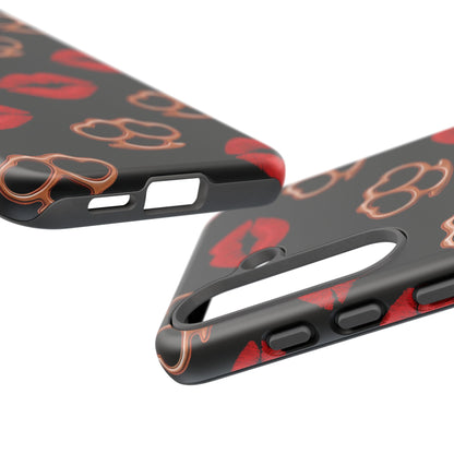 Red Lipstick & Knuckle Duster Phone Case | Bold Kiss Print Tough Protective Cover for Iphone, Samsung Galaxy and Pixel