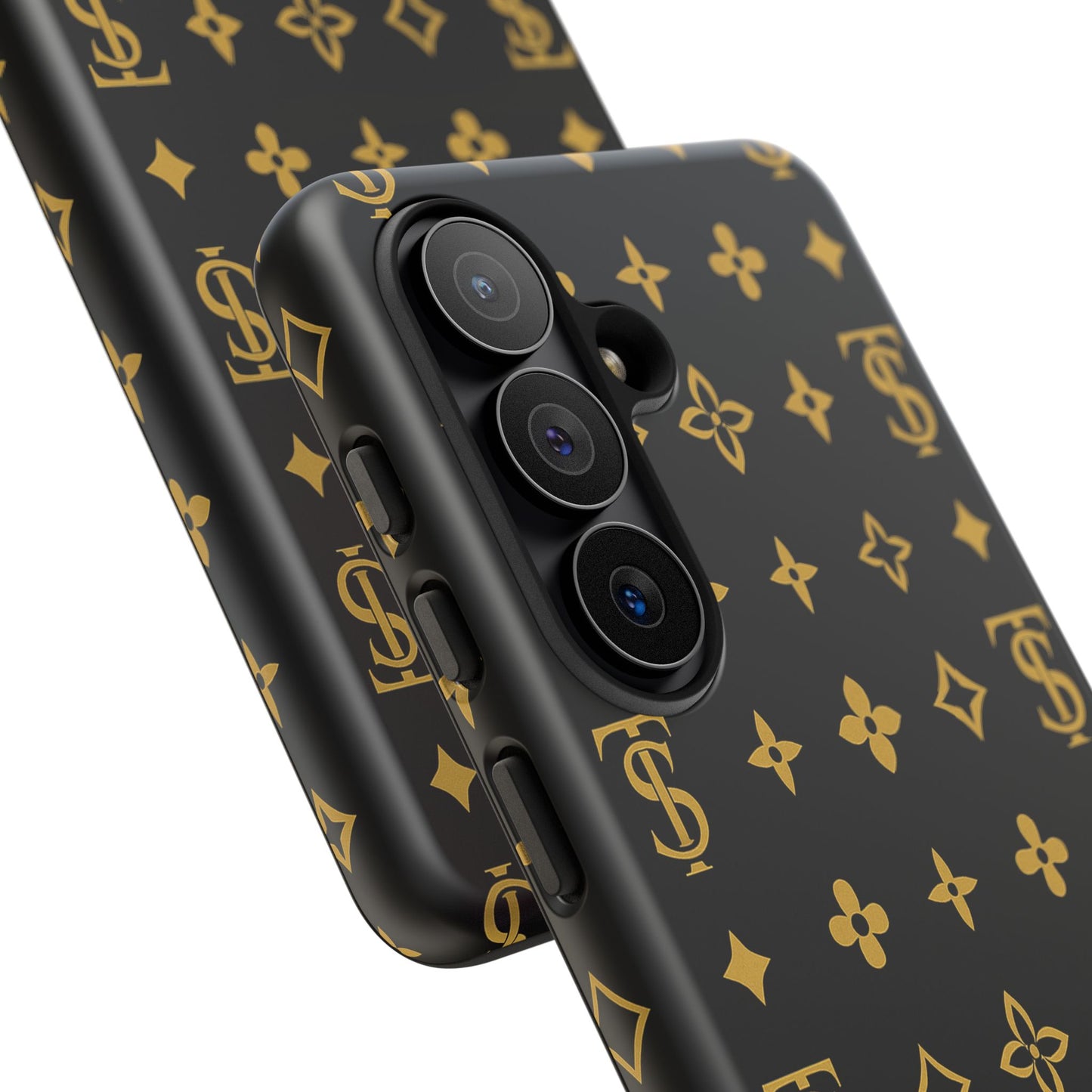 Gold Monogram Pattern Tough Phone Case | Black & Gold Luxury Design for Iphone, Samsung Galaxy and Pixel