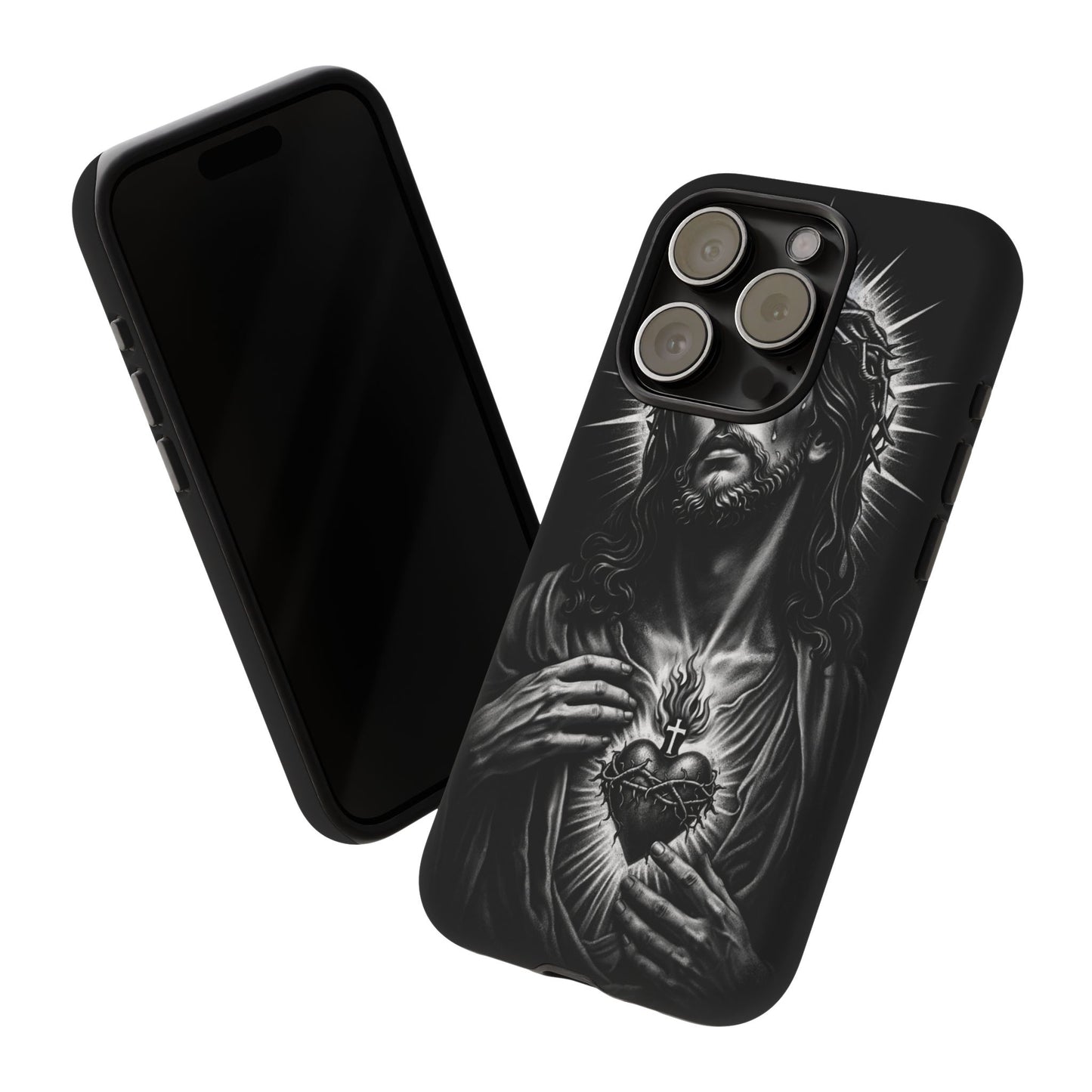 Jesus Sacred Heart Phone Case Black White Christian Faith Aesthetic
