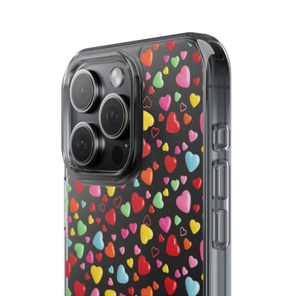 Colorful Heart Clear Phone Case | Impact-Resistant Valentine Aesthetic Case