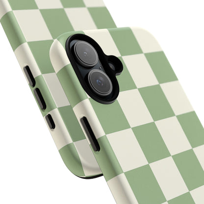 Sage Green Checkerboard Phone Case | Minimal Aesthetic Checkered iPhone & Samsung Tough Case