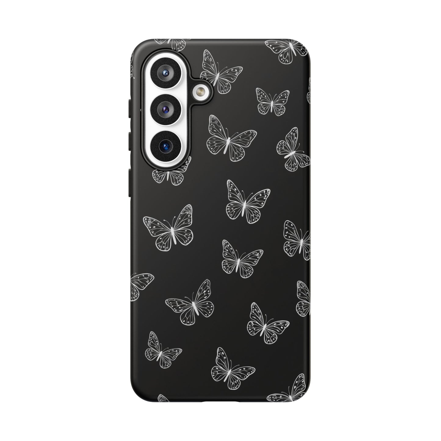 White Butterfly Pattern Phone Case – Dark Aesthetic Monochrome Tough Cover