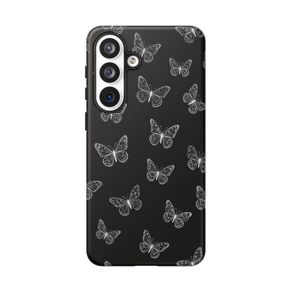 White Butterfly Pattern Phone Case – Dark Aesthetic Monochrome Tough Cover