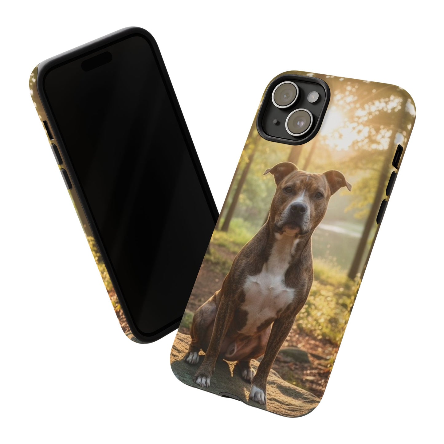 Pitbull Portrait Phone Case | Dog Lover Tough Case, Sunset Forest
