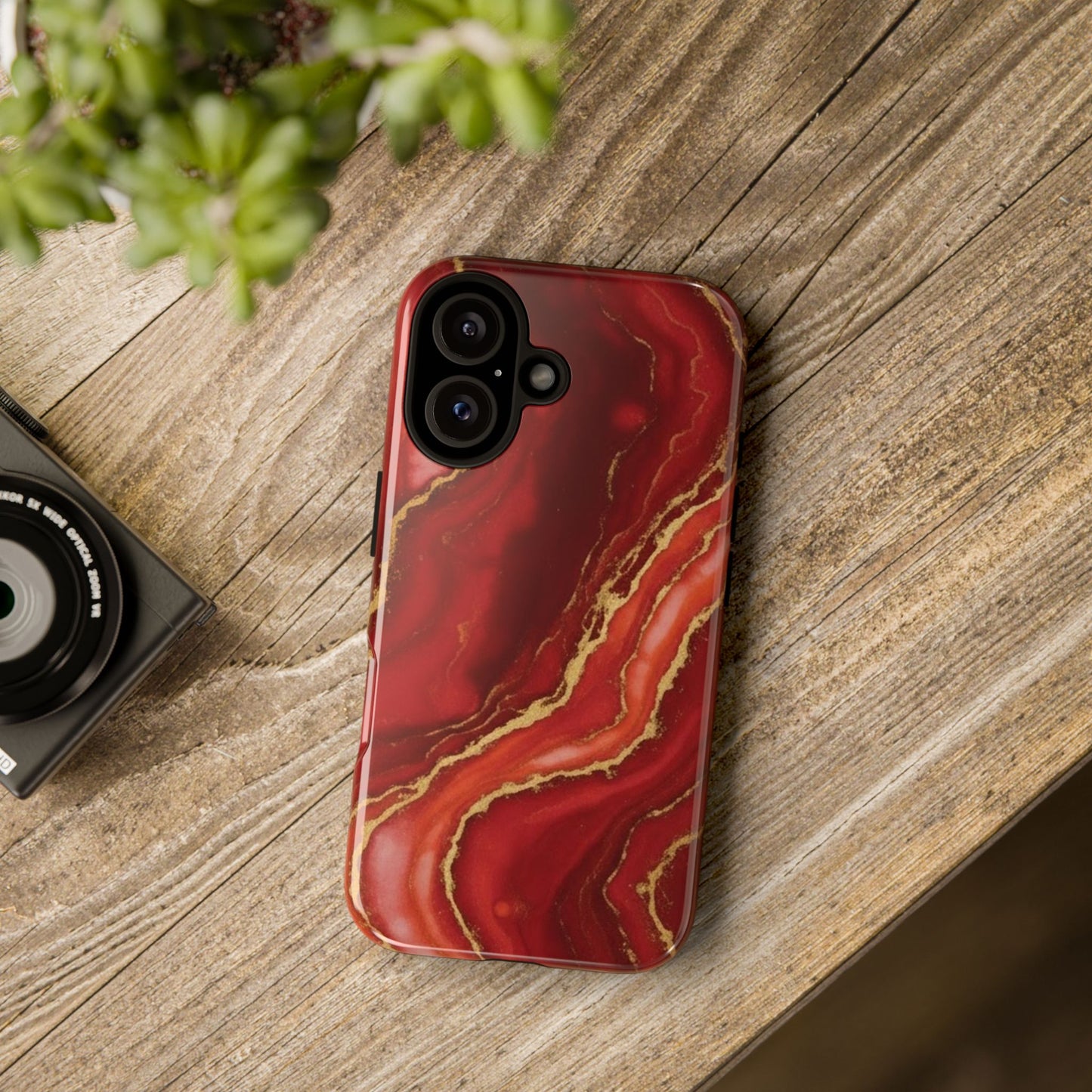 Red Agate Marble Phone Case with Gold Veins – Luxury Tough iPhone & Samsung Case