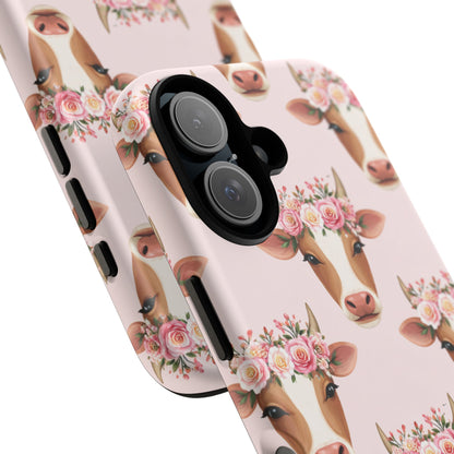 Floral Cow Phone Case – Cute Pink Cow Print Tough Protective Case for Iphone, Samsung Galaxy and Pixel