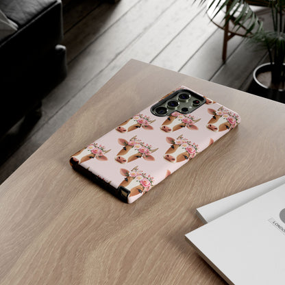 Floral Cow Phone Case – Cute Pink Cow Print Tough Protective Case for Iphone, Samsung Galaxy and Pixel