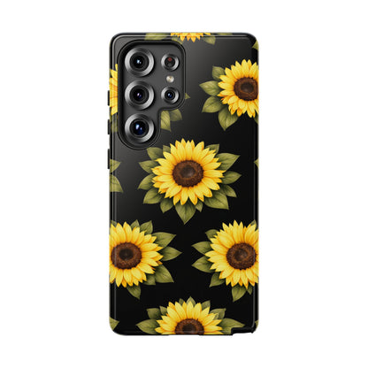 Sunflower Floral Tough Phone Case – Black Background Protective Cover for Iphone, Samsung Galaxy and Pixel