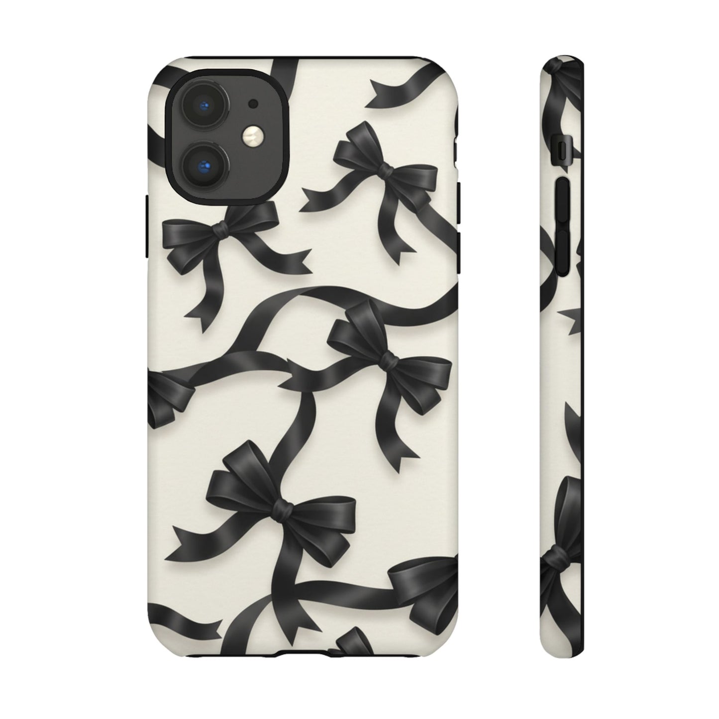 Black Ribbon Bow Phone Case, Minimal Bow Pattern Tough Protective Case