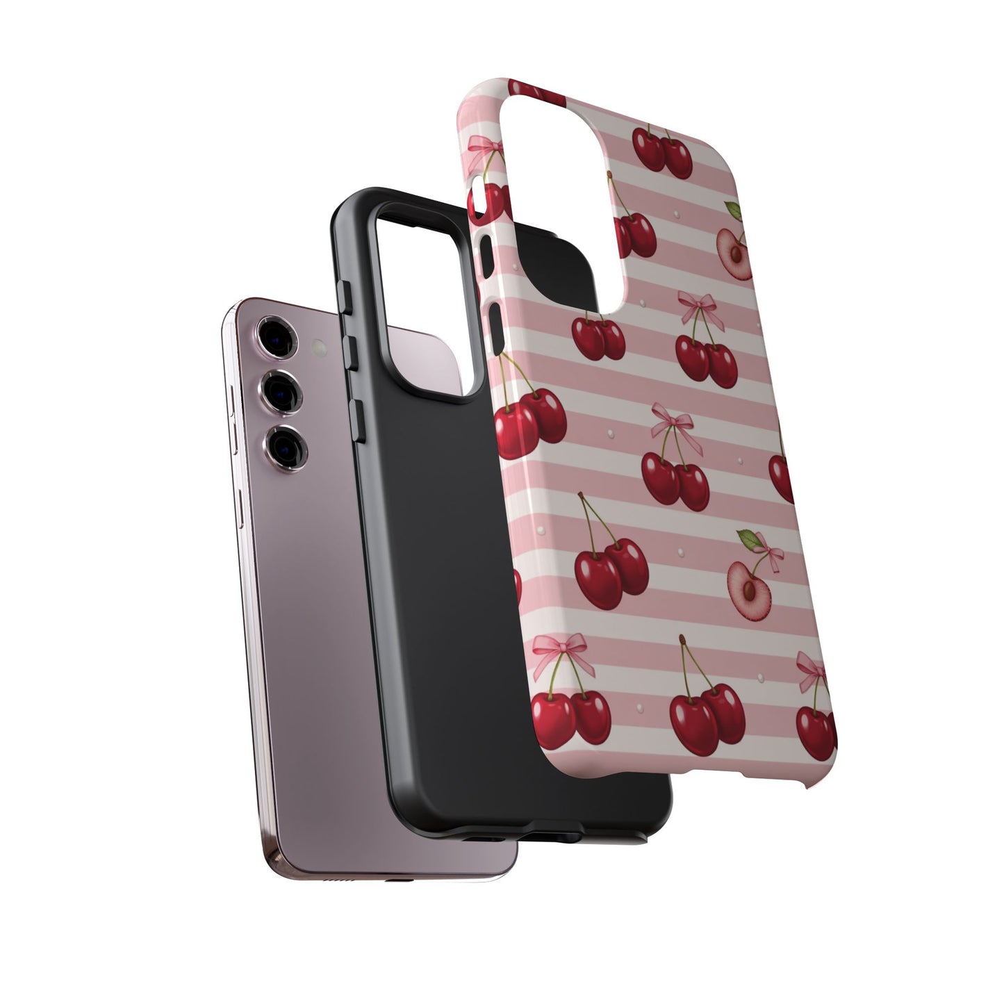 Coquette Cherry Bow Phone Case | Cute Pink Aesthetic Cherry Pattern Tough Case for iPhone & Samsung