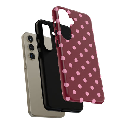 Pink Polka Dot Phone Case – Cute Aesthetic Tough Protective Phone Cover for Iphone, Samsung Galaxy and Pixel